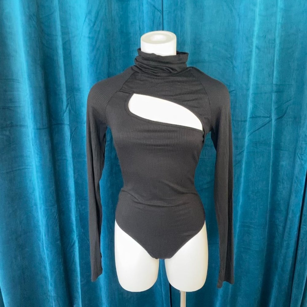 Fashion Nova Cutout Sweater Bodysuit Black - Picture 2 of 9